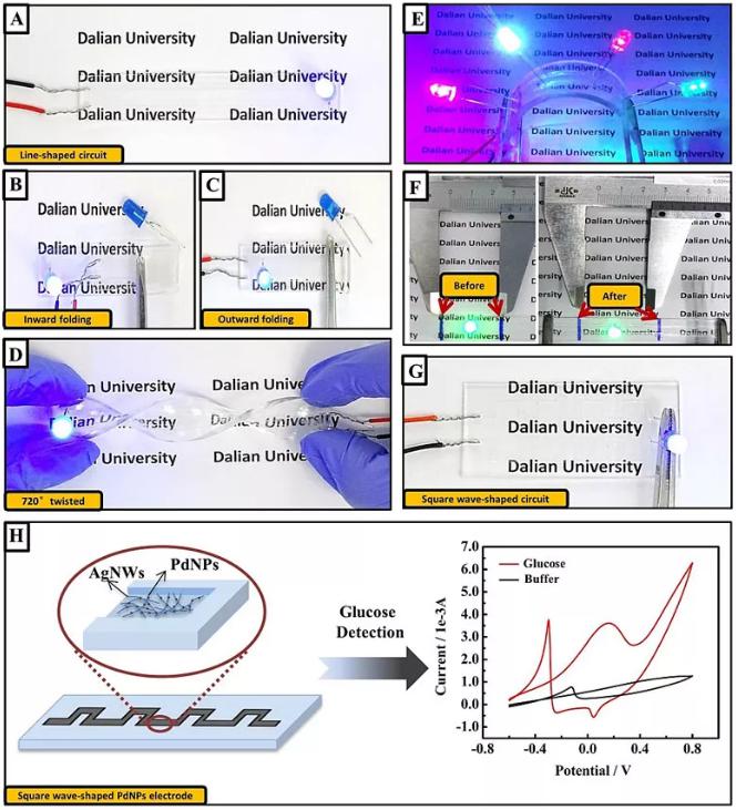 圖4. 透明柔性電路的性質(zhì)及其作為葡萄糖傳感器的應用 圖4. 透明柔性電路的性質(zhì)及其作為葡萄糖傳感器的應用